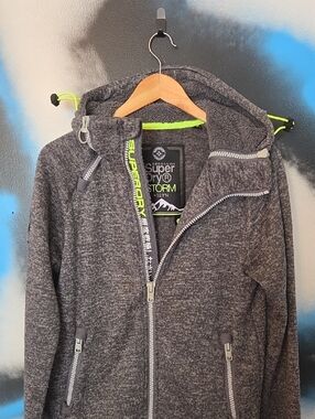 Superdry Storm Charcoal Hooded Zip Jacket with Neon Trim..multi Zip